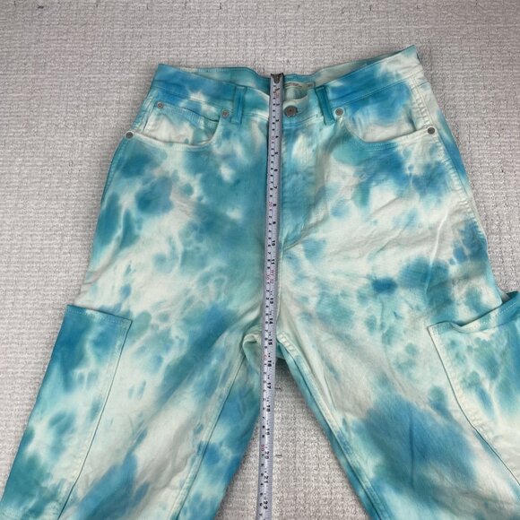 Levis Wom Cargo Jeans W30 Blue Tie Dye Hippie High-Waisted Wide Leg crop (Read) - Picture 14 of 16